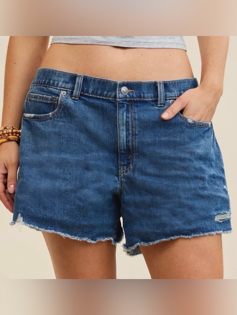 NWT Aerie Daydream Distressed Denim Shorts Raw Hem Elastic Back